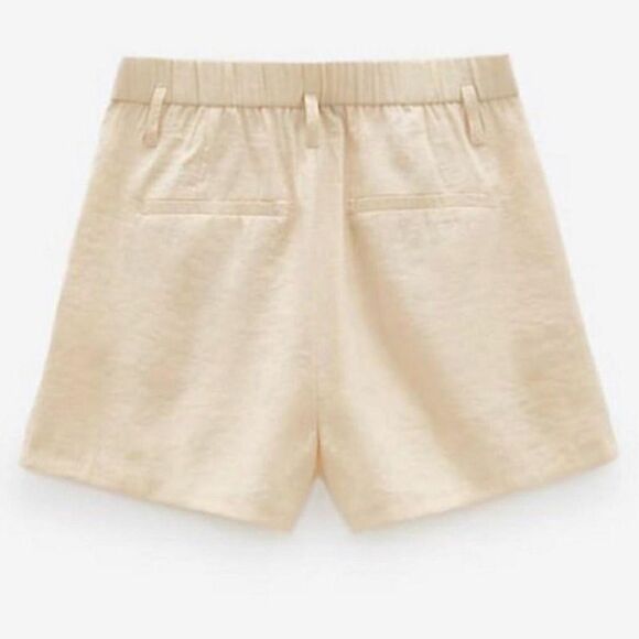 New! Zara Bohemian Pleated Extra High Waisted Bermuda Ivory Shorts - Picture 3 of 10